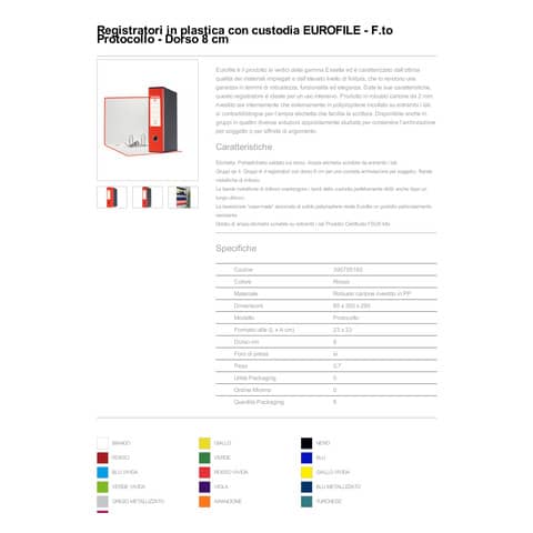 Registratore con custodia Esselte G55 Eurofile protocollo dorso 8 cm cartone rivestito in PP rosso - 390755160